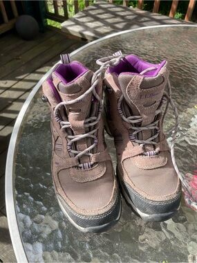 L.L. Bean Women's Taupe Hiking Boots with Purple Lining